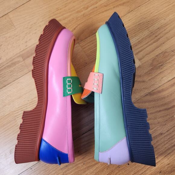 Charlotte Stone Adam Mismatch Rainbow Chunky Loafers Size 10 Womens Leather - Picture 3 of 14